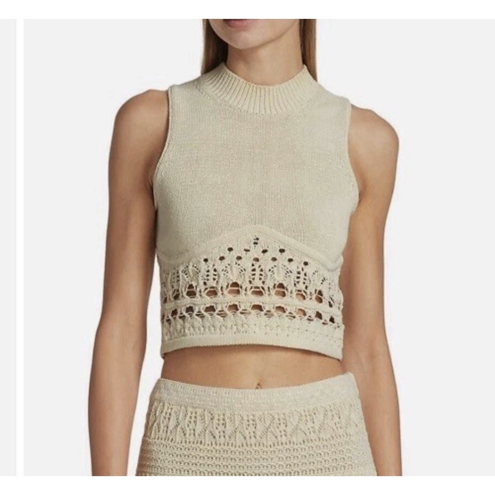 Jonathan Simkhai Clarita Macrame Yellow Knit Mock Neck Tank Top Sz Small Boho